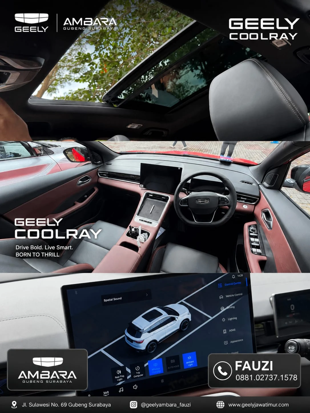 Interior GEELY COOLRAY dan panoramic sunroof